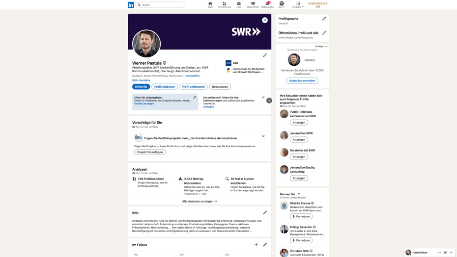 Screenshot LinkedIn-Seite